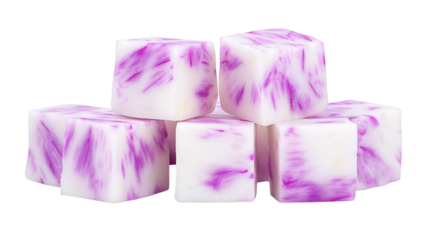 Purple marble blocks stacked in intriguing pile textured purple marble blocks showcase decorative pile