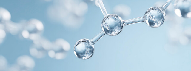 Molecular structure illustration against a soft blue gradient background.