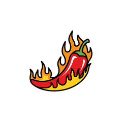 Naklejka premium Red Chili Pepper Illustration with Flames.