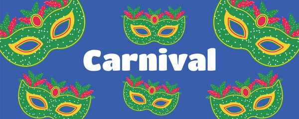 Festival banner for Brazilian Carnival with feathered carnival masks