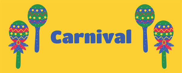 Festival banner for Brazilian Carnival with feathered maracas