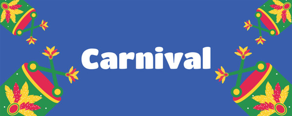 Festival banner for Brazilian Carnival with feathered drums. Mardi gras