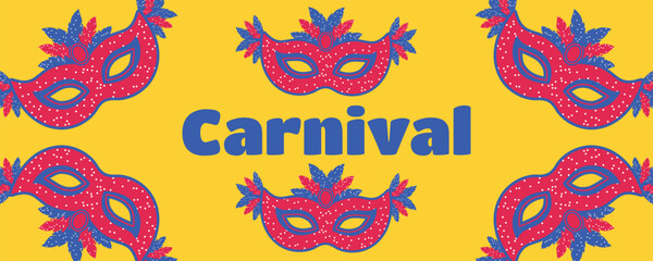 Festival banner for Brazilian Carnival with feathered carnival masks