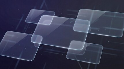 Futuristic glass interface floating in a dark technological environment viewed from above