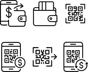 Digital Wallet QR Code Transaction Line Icons