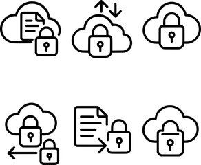 Secure cloud file sharing encryption vector icon set