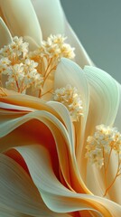 Elegant Abstract Floral Composition with Flowing Shapes and Delicate White Flowers