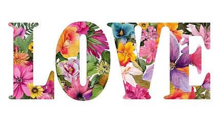 Colorful floral letters spelling love flowers