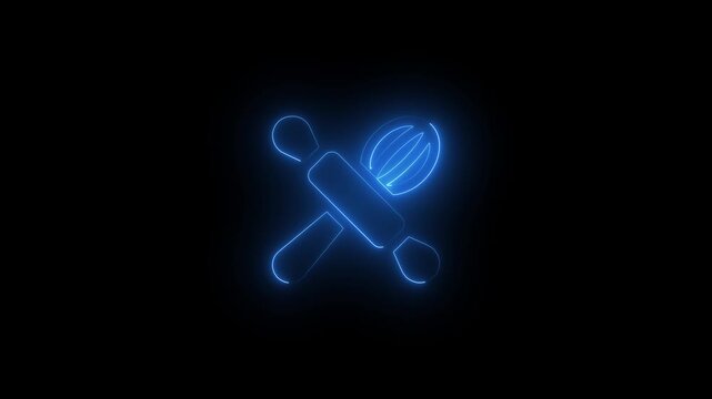 Glowing Blue Neon Crossed Utensils Spoon Fork Restaurant Symbol