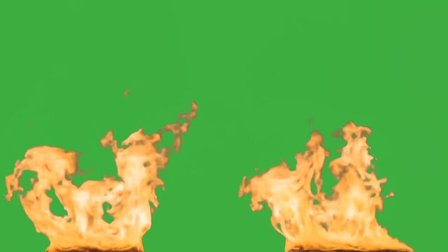 Realistic explosion with fire and thick smoke on green screen