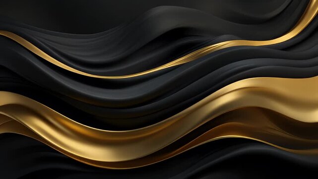 A seamless illustration features flowing, abstract forms of black and gold. The graceful movement creates a luxurious and elegant visual effect