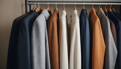 An extreme macro close-up image rich burgundy and deep blue, sophisticated and elegant, small subject detail, store clothes with a sober style in a closet room	