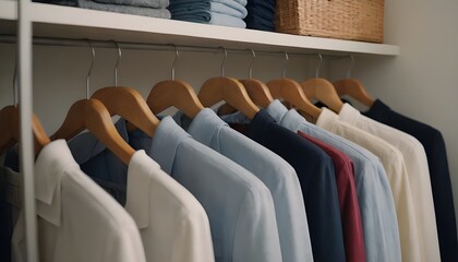An extreme macro close-up image rich burgundy and deep blue, sophisticated and elegant, small subject detail, store clothes with a sober style in a closet room	