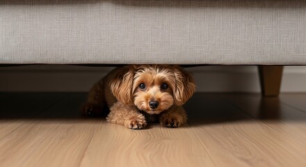 Dog Hiding Under Sofa.