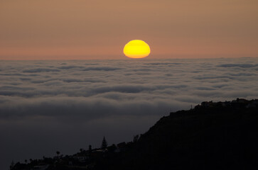 Sunrise over a sea of clouds. San Mateo. Gran Canaria. Canary Islands. Spain.