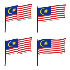 Malaysia national flag set on transparent background. Vector flag design with bold outlines for educational content, Southeast Asian travel blogs, Merdeka Day celebrations, and patriotic stickers