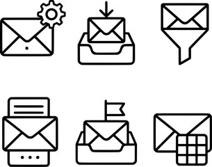 Email management inbox filters vector icon set