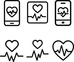 Health app heart rate trend icon vector set