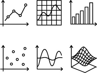Graph plotting and math analytics icon set