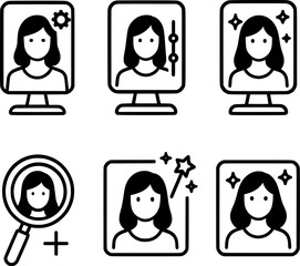 Smart mirror beauty filter line icon set