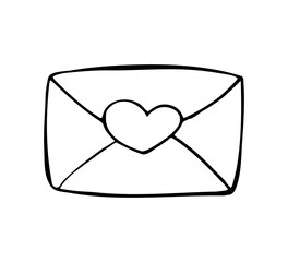 Cute hand drawn love envelope with heart icon, romantic doodle illustration