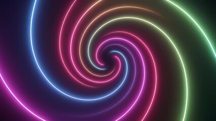 A vibrant, abstract image featuring a spiral of neon light. The glowing lines form a colorful vortex - Powered by Adobe