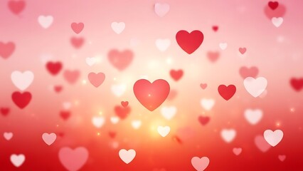 Romantic pink and red hearts floating on sunny gradient background