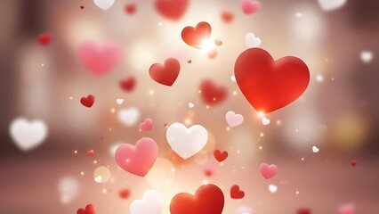 Vibrant red and white hearts floating in romantic atmosphere