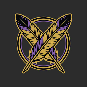 Two Crossed Feathers Emblem.