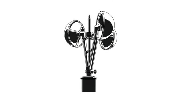 Anemometer measuring wind speed on a black stand, viewed from the front, in an industrial setting, c112552b-e49d-43a4-b747-1ddf2d1360df.svg