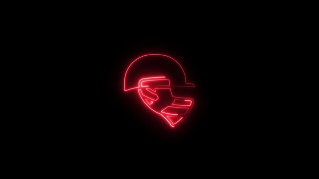 Neon Red Glowing Football Helmet Outline on Black Background Sports Equipment Symbol