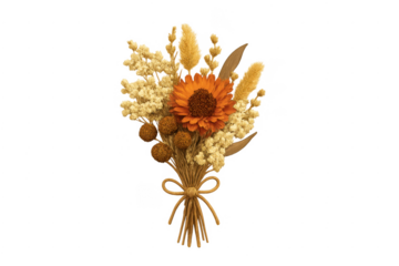 Rustic dried flower bouquet with sunflower and pampas grass on transparent background