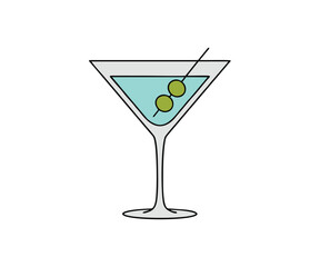 Martini Cocktail Glass Vector Icon with Olives for Bar and Nightlife Design