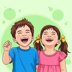 Happy Children Laughing Together.