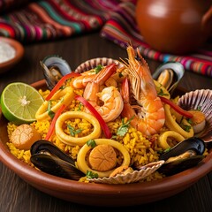 Delicious Seafood Paella Dish.