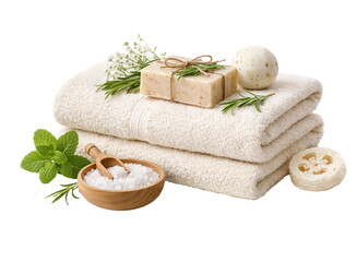 Natural Spa Bath Set with Towels, Handmade Soap, Sea Salt, and Herbs