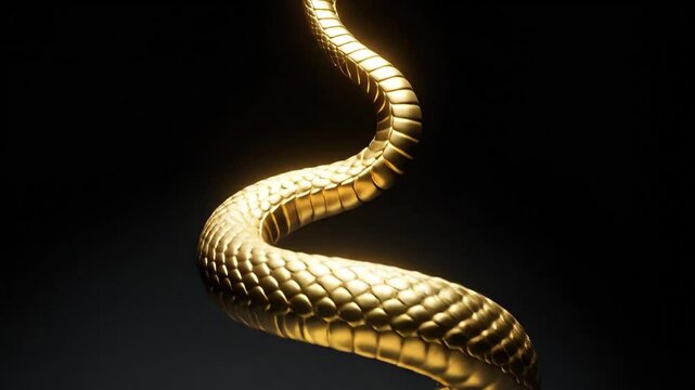 Curving golden serpent with textured scales on black.