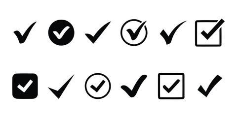 Check Mark Black Icon Set. Check Mark and Tick Icons Collection
