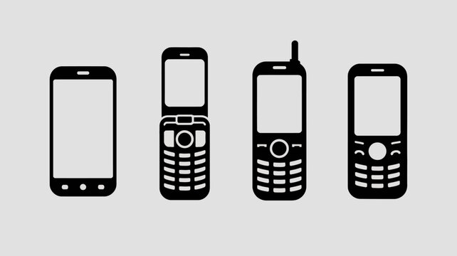 a visual depiction showcasing the evolution of mobile phone designs ranging from modern smartphones to older feature phones and flip phones high quality professional detailed elegant
