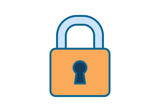 Icono de candado cerrado en tonos naranja y azul para representar seguridad digital y protecci&oacute;n de datos