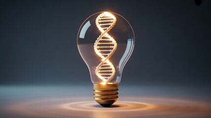 Illuminated DNA helix inside a glowing light bulb, representing innovation and life science.