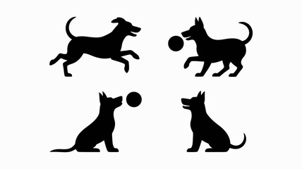silhouette depictions of playful dogs engaging in fetching activities and enjoying balls in a minimalist style showcasing canine joy high quality professional detailed modern elegant stylish © Roxxxxxxxxx