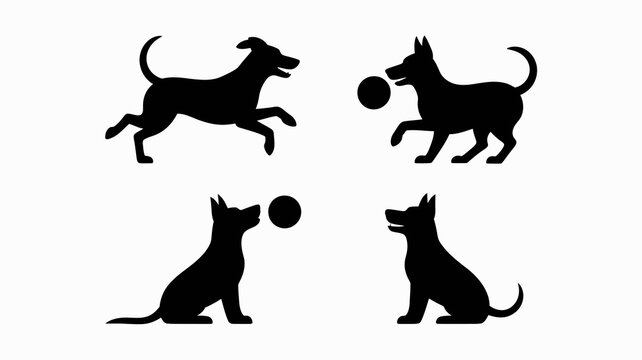 silhouette depictions of playful dogs engaging in fetching activities and enjoying balls in a minimalist style showcasing canine joy high quality professional detailed modern elegant stylish