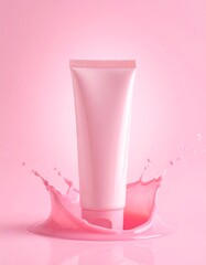 Pastel pink tube of skincare product in a vibrant splash