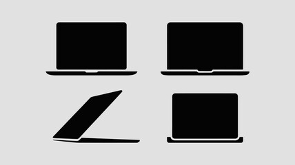 This image showcases a minimalist arrangement of four laptop silhouettes including one in a partially closed position against a light gray background high quality professional detailed