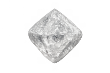 Octahedron mineral floating, gray stone geometric shape with textured surface, abstract crystal element isolated