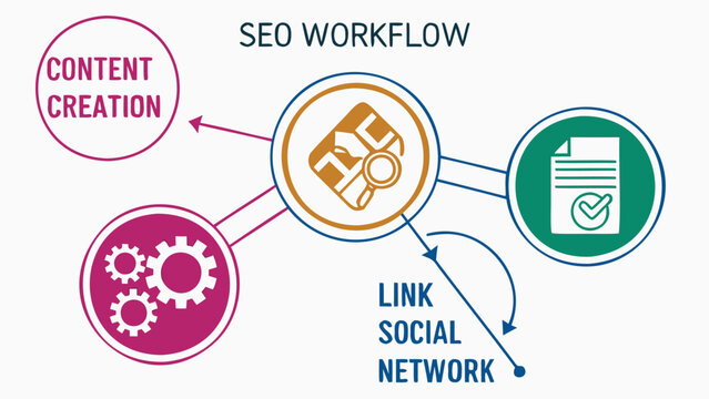 SEO workflow process with content creation and link building
