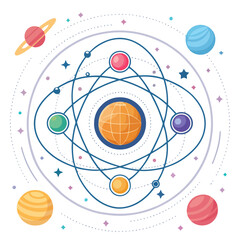 Fototapeta premium A colorful vector illustration of the solar system with planets and stars
