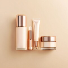 cosmetic product beauty minimal beige background soft light luxury style realistic photography
