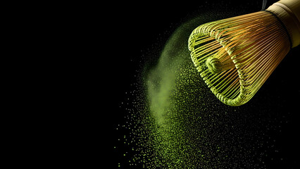 Matcha Chasen Powder Green Bamboo Vertical Studio Shot